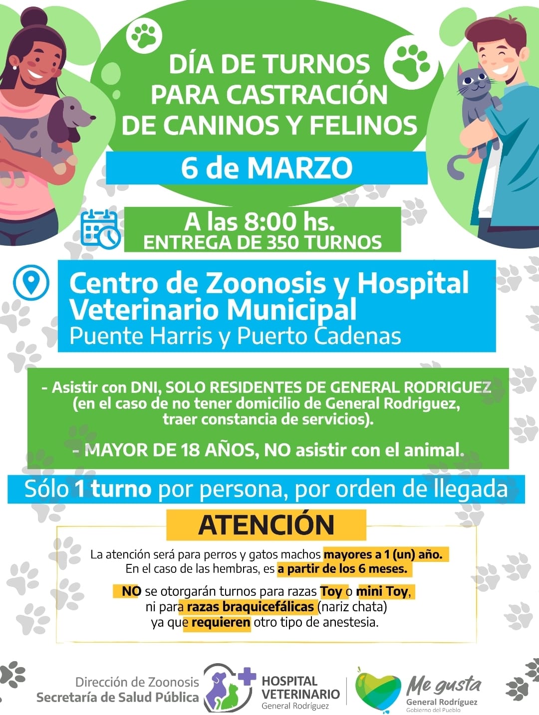 Turnos para castración en Gral. Rodríguez.
